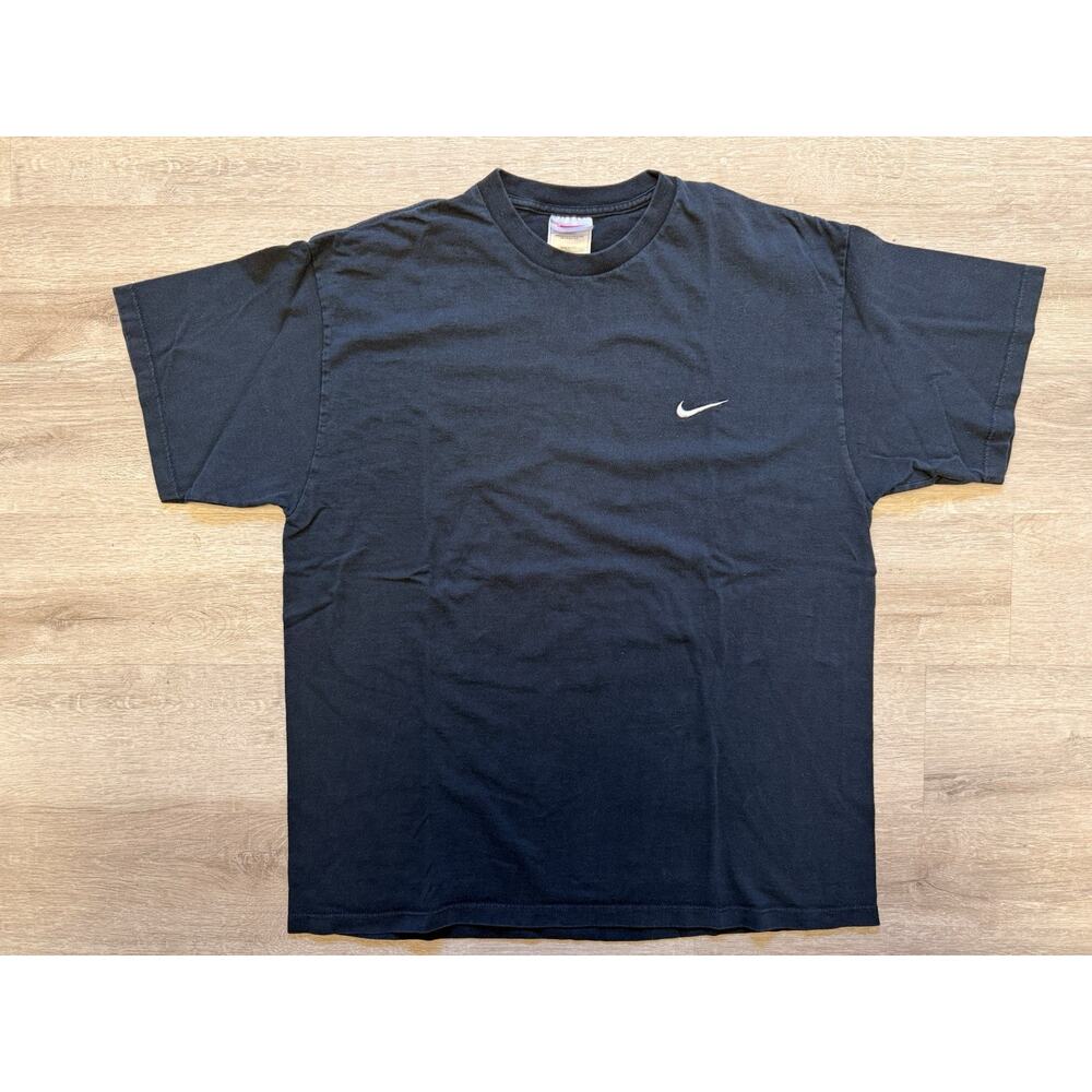Men's Vintage Nike T-Shirt Black Swish Logo Large Active Casual 90’s Made In USA